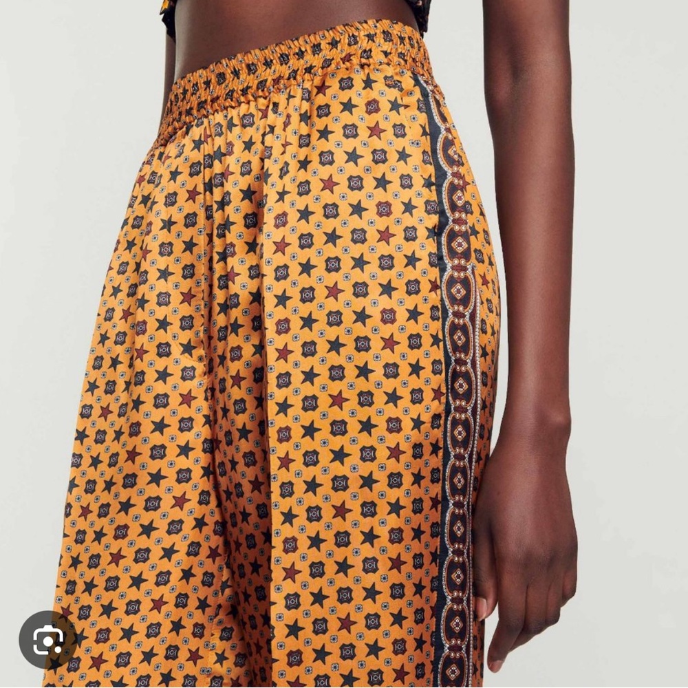Sandro Mustard Yellow Printed Straight-Leg Pants - Picture 2 of 4